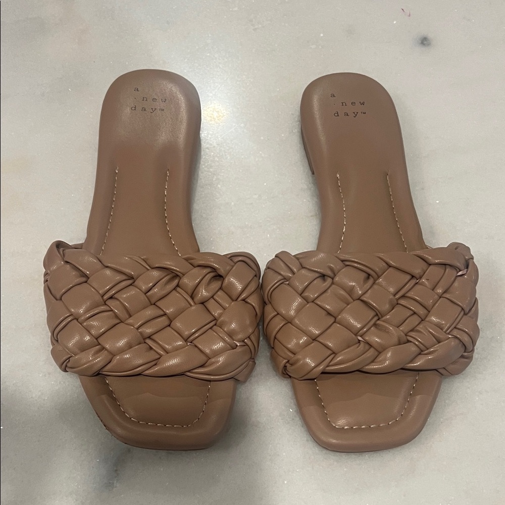 A New Day Women's Brown Braided Slide Sandals